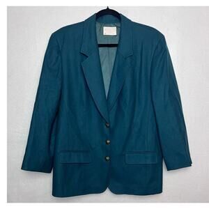 Pendleton Women's Wool Three Button Green Shoulder Pad Blazer Size 16 Vintage